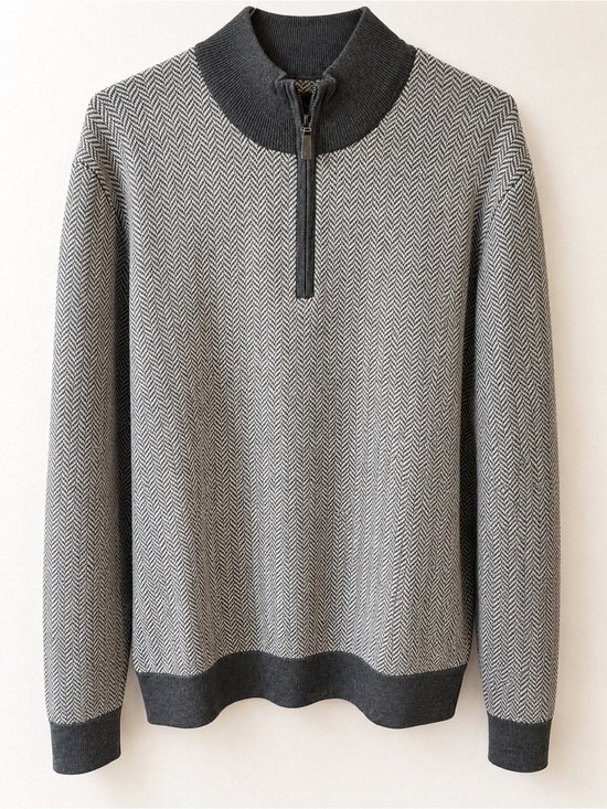 UNTUCKit Other - UNTUCKit Men’s Gray Herringbone Half-Zip Sweater